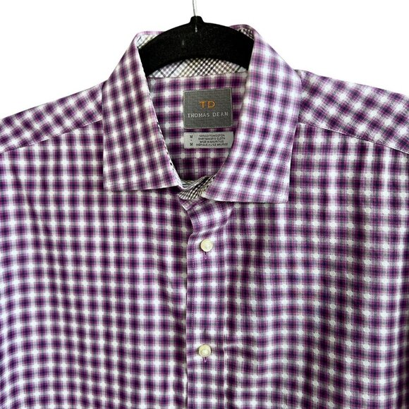 Thomas Dean Men's Purple Op Art Button Front Shirt Flip Cuff Size Medium - Picture 1 of 8